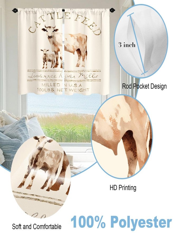 Final Friday Farmhouse Cattle Feed Kitchen Window Curtains Rustic Abstract Animal Cow Bedroom Cafe Rod Pocket Short Curtain Set of 2 Panel Each 27.5W x 39L Satin - Image 4